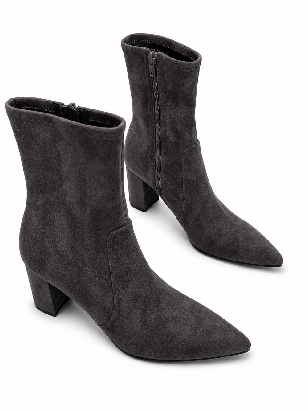 Vaneli Size 9N Gray Suede Ankle Boots Pointed Toe Block Heel Booties